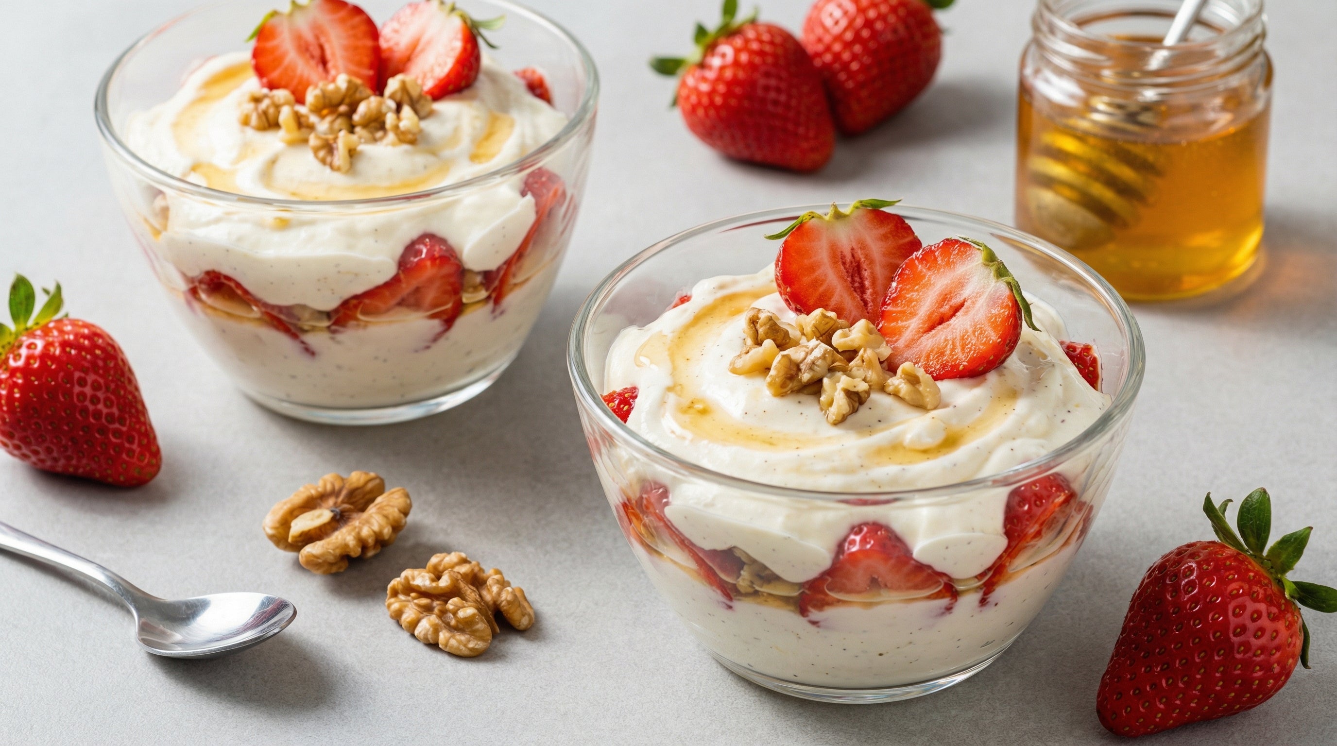 Quarkcreme mit Erdbeeren und Walnüssen