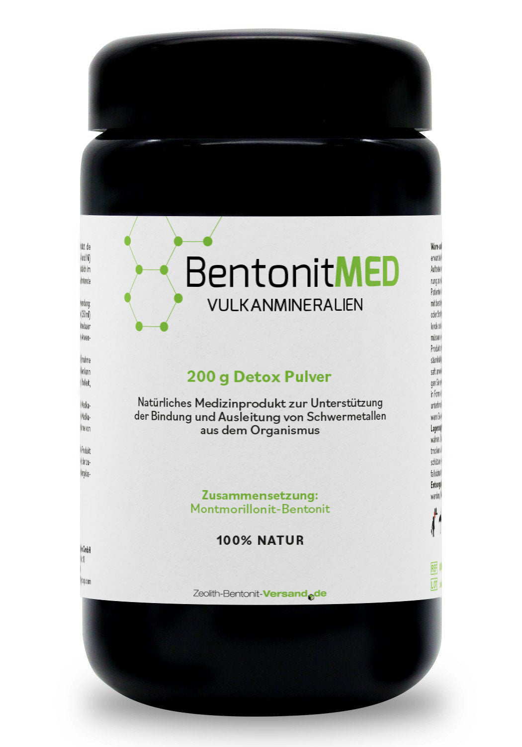BentonitMED Detox-Pulver 200g im Miron Violettglas, Medizinprodukt mit CE-Zertifikat