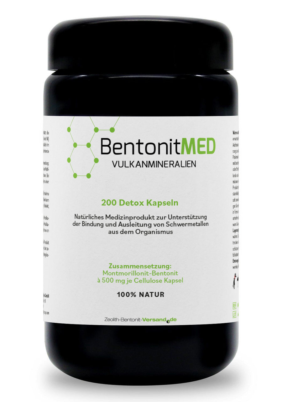 BentonitMED detox powder 200g in a Miron violet glass, medical device with CE certificate