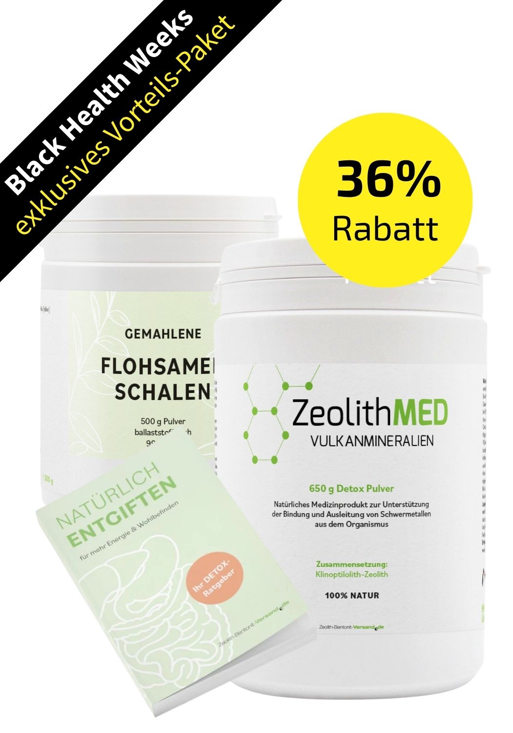 Darm Balance Paket: Detox-Pulver, Flohsamenschalen & Ratgeber