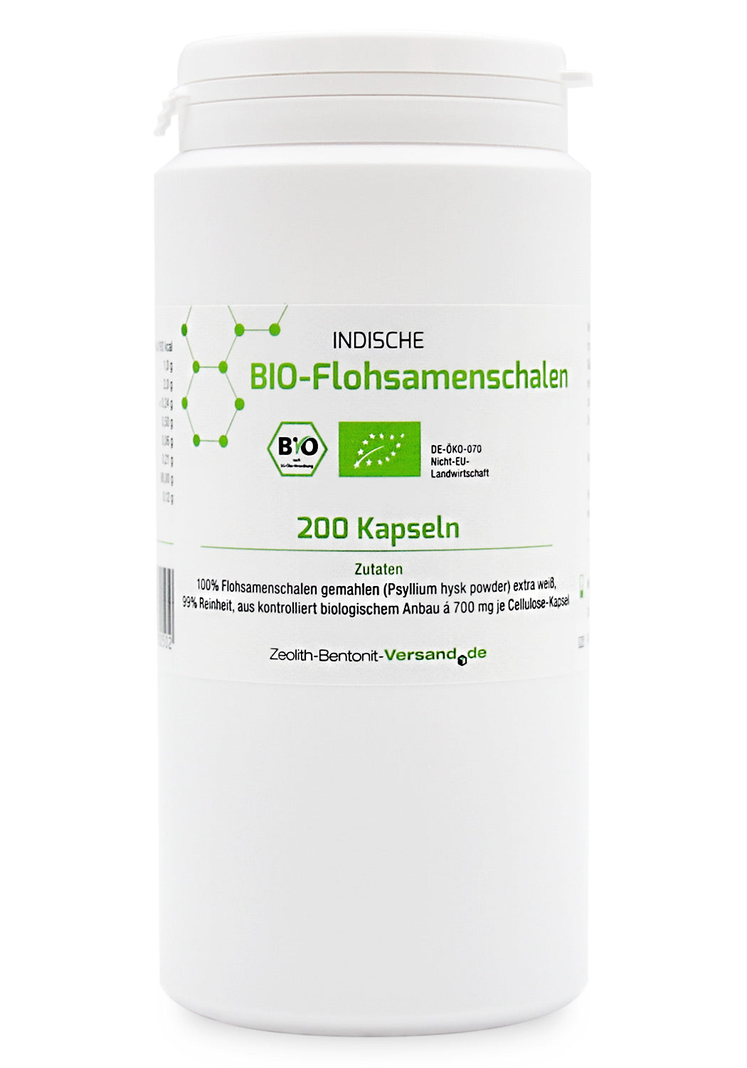 BIO-Flohsamenschalen 200 Kapseln (Psyllium) DE-ÖKO-070, zur inneren Anwendung