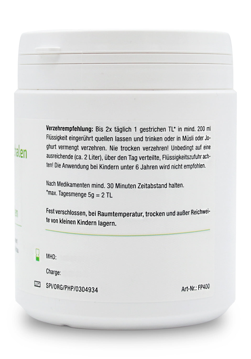 BIO-Flohsamenschalen gemahlen 400g Pulver (Psyllium) DE-ÖKO-070, zur inneren Anwendung