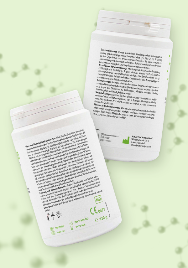 ZeolithMED polvo detox ultrafino 120g, producto sanitario con certificado CE