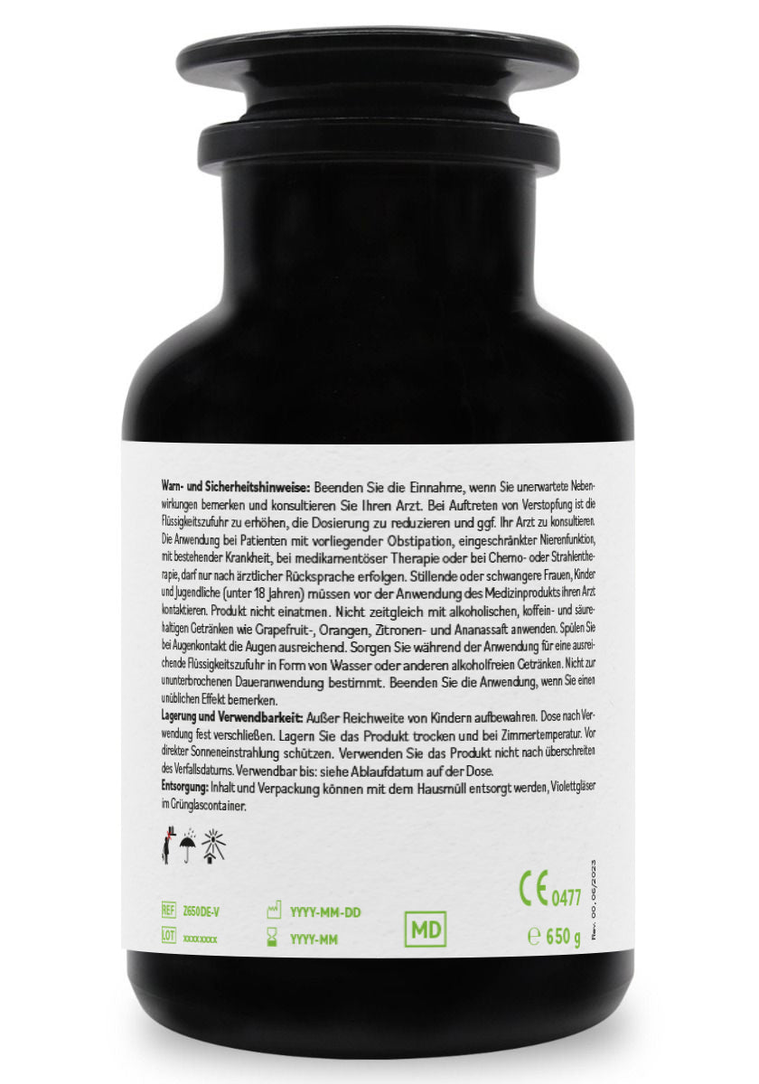 ZeolithMED Detox-Pulver 650g im Miron Violettglas, Medizinprodukt mit CE-Zertifikat