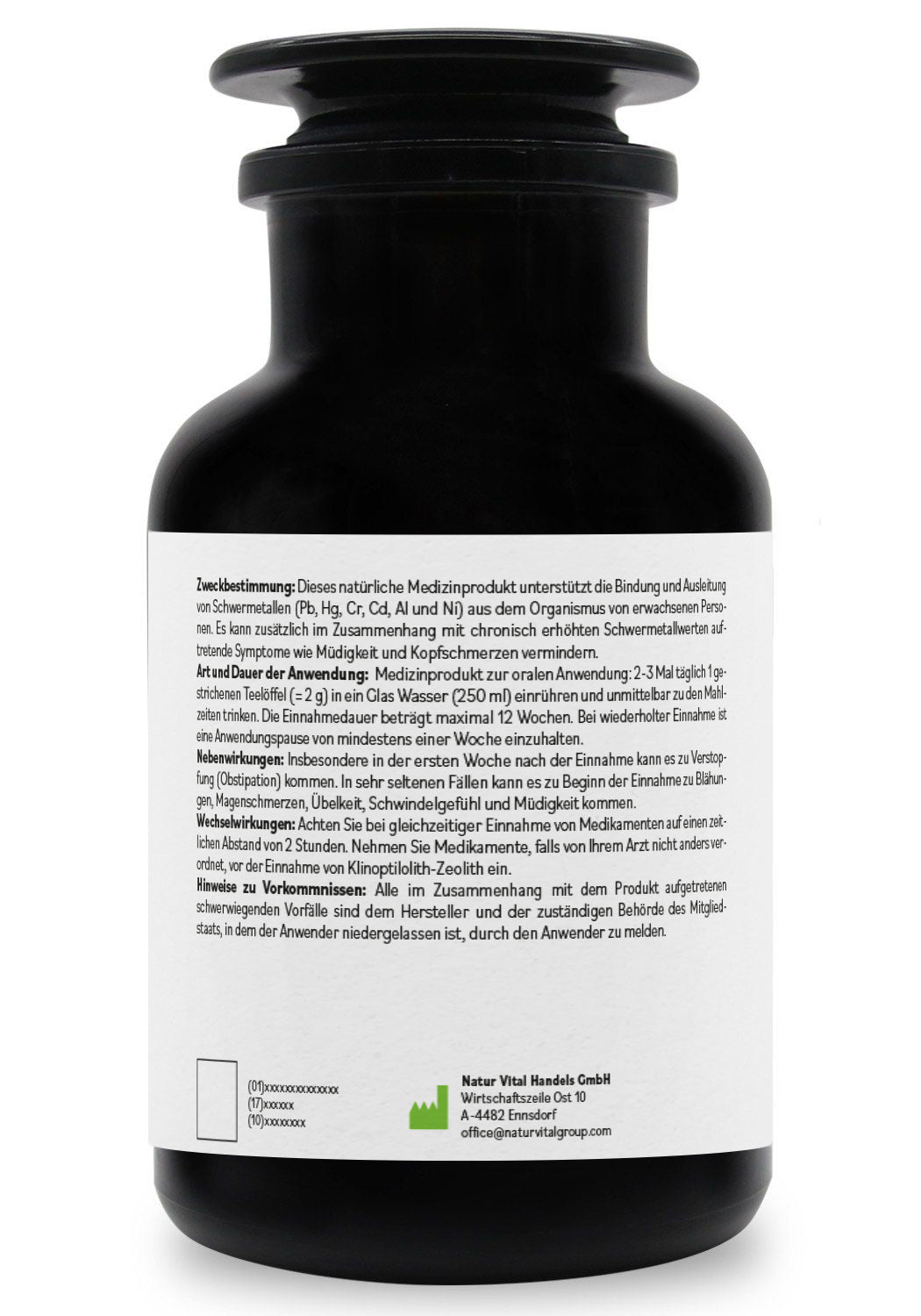 ZeolithMED Detox-Pulver 650g im Miron Violettglas, Medizinprodukt mit CE-Zertifikat