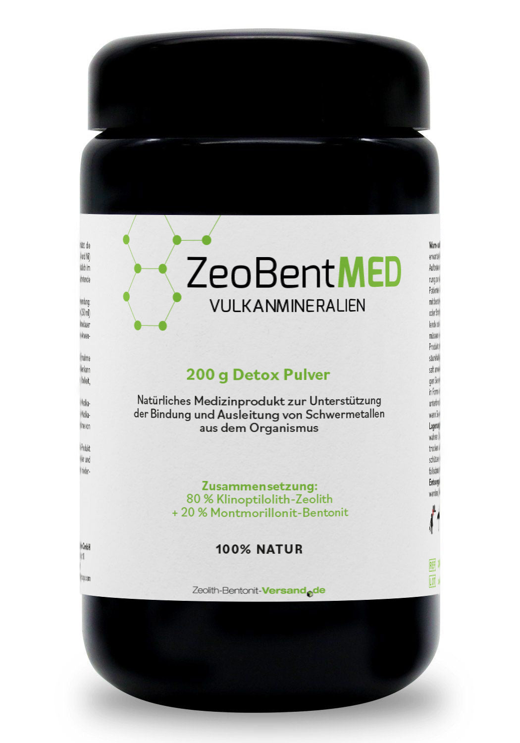 ZeoBentMED polvere detox 200g in Vetro violetto Miron, dispositivo medico con certificato CE