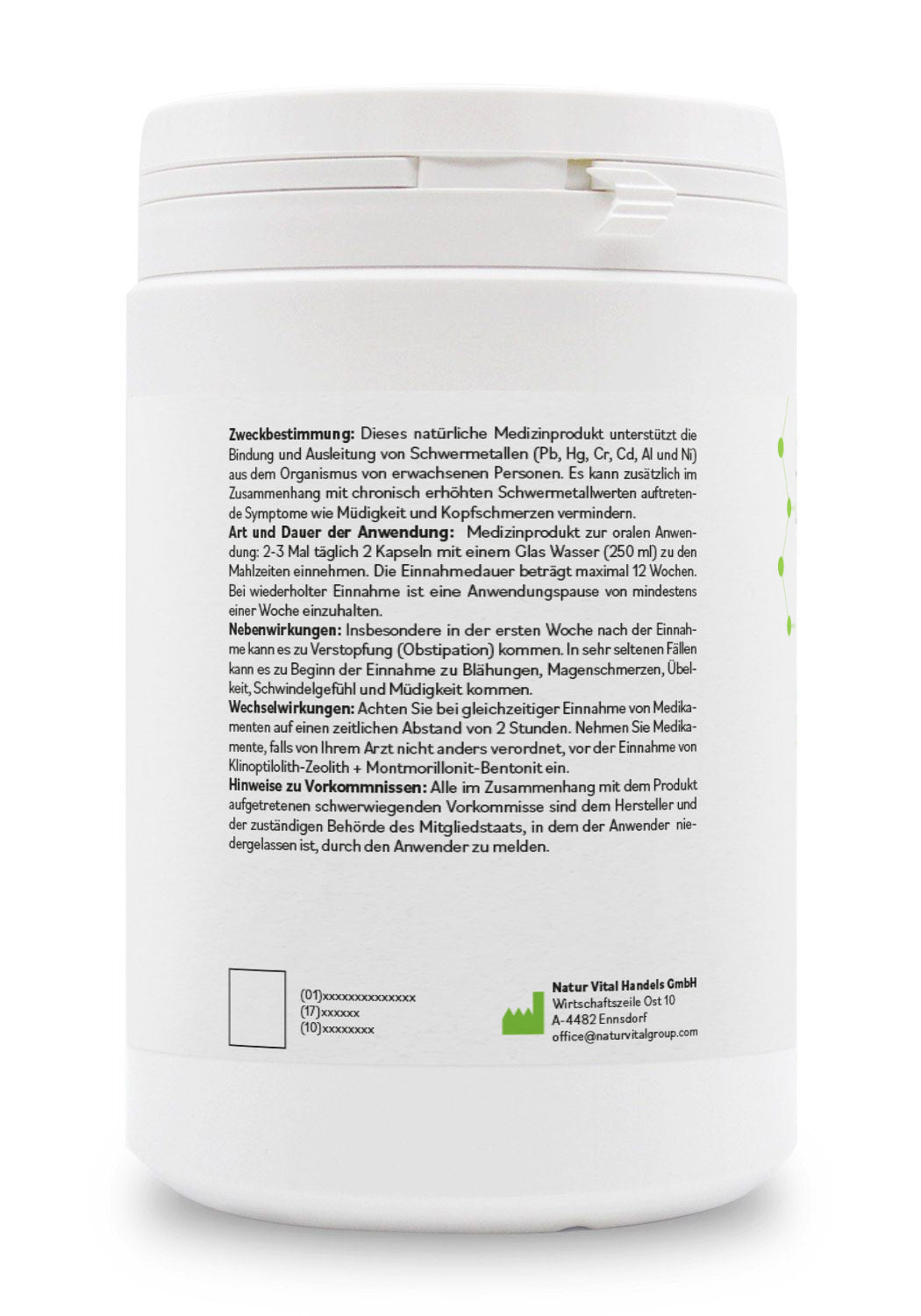 ZeoBentMED 600 cápsulas de desintoxicación, producto sanitario con certificado CE