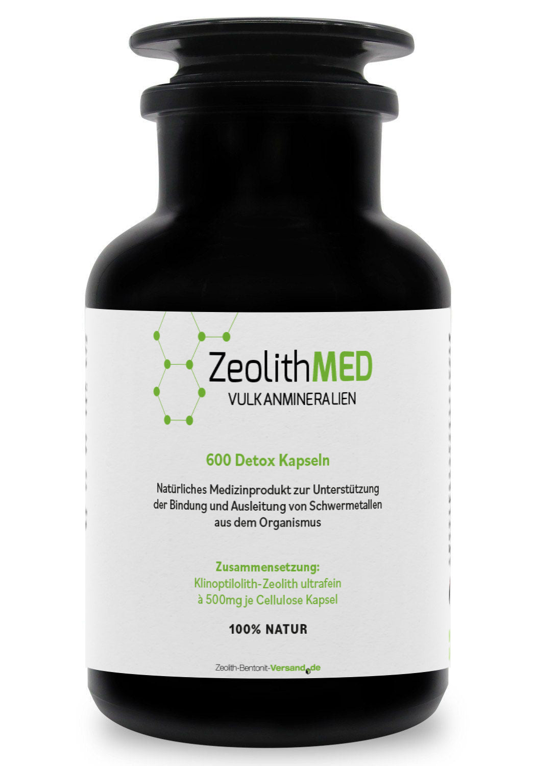 ZeolithMED 600 capsule detox in vetro violetto Miron, dispositivo medico con certificato CE