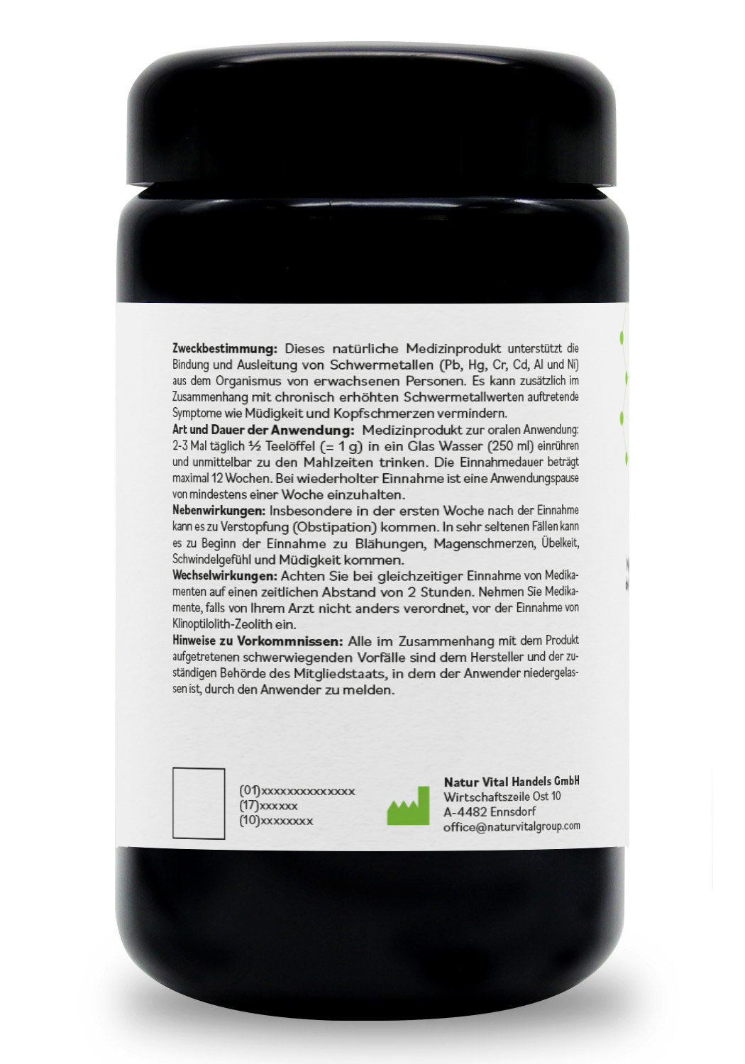 ZeolithMED polvere detox ultrafine 120 g in Vetro violetto Miron, dispositivo medico con certificato CE