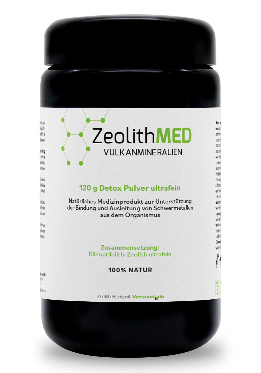 ZeolithMED detox powder ultra-fine 120g in a Miron violet glass, medical device with CE certificate
