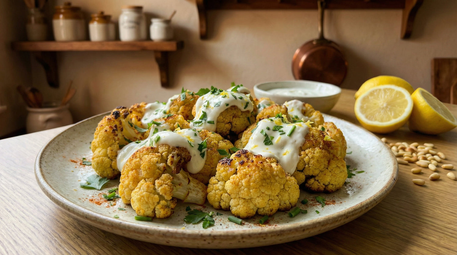 Gerösteter Blumenkohl mit Kräutern und Zitronenjoghurt