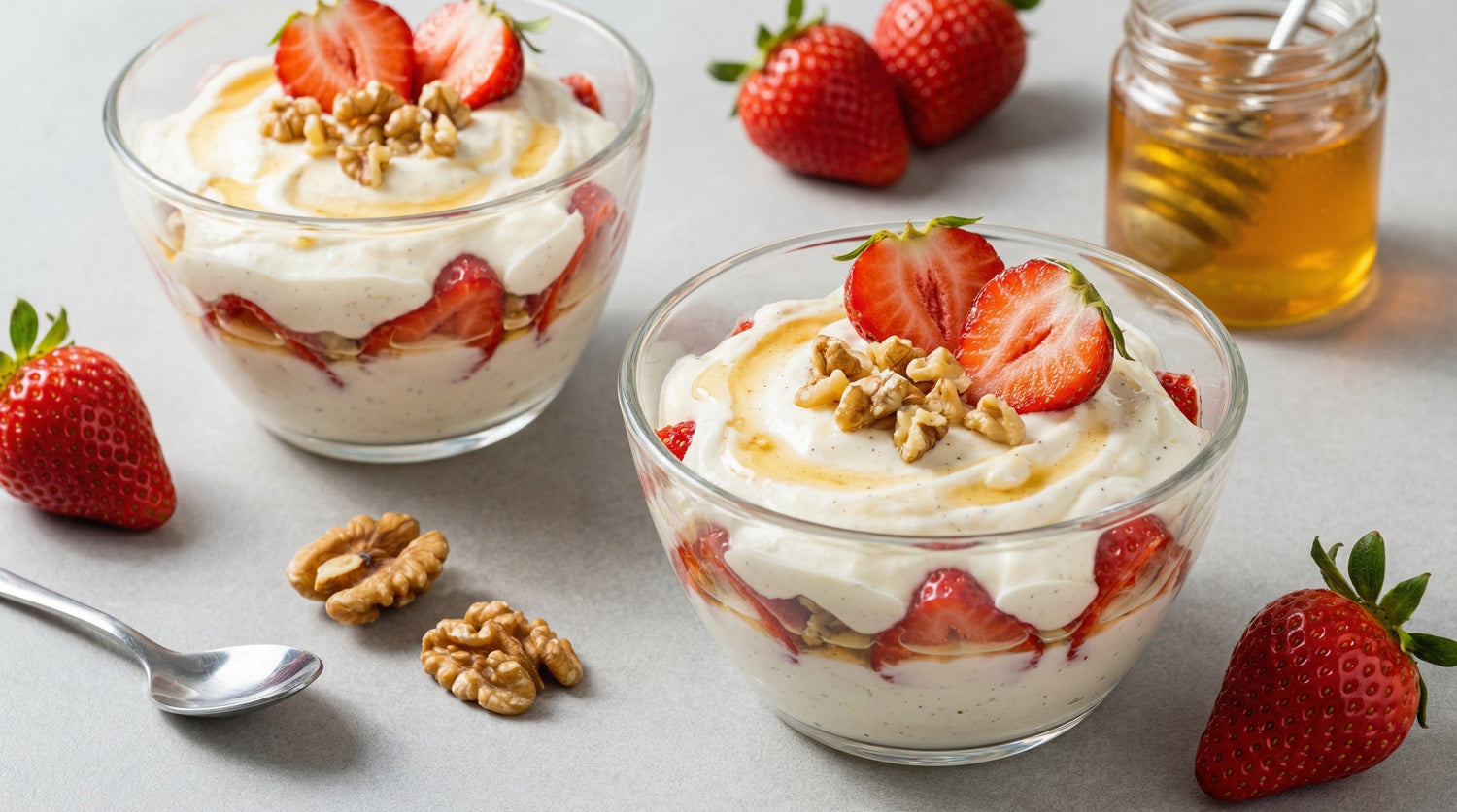Quarkcreme mit Erdbeeren und Walnüssen