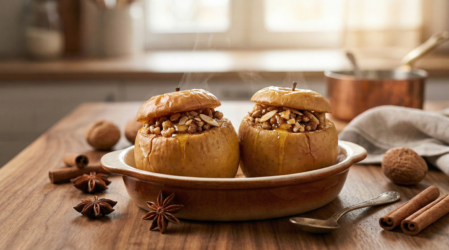 Ofen-Apfel mit Zimt und Nüssen