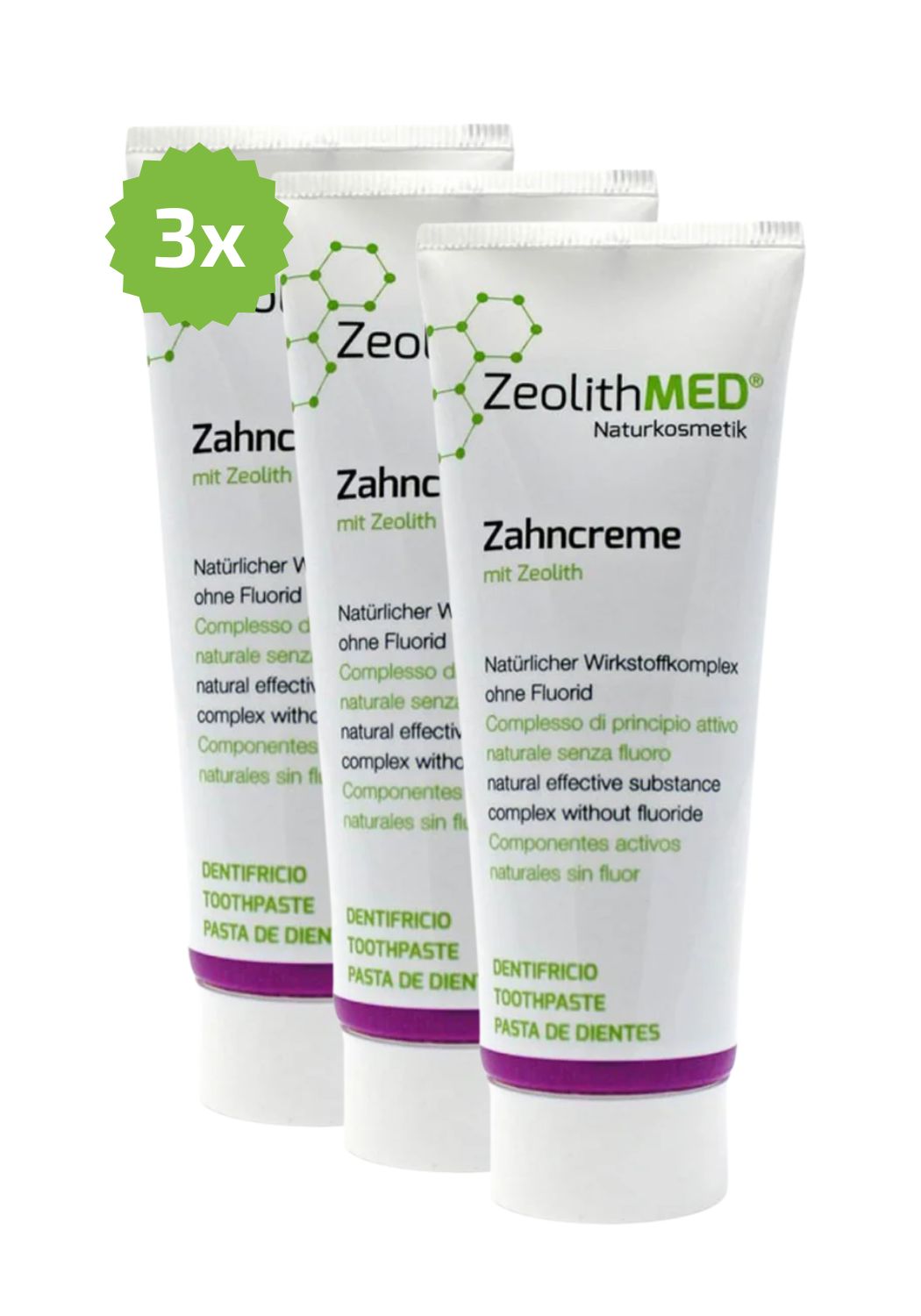 3x ZeolithMED Zahncreme 75ml im Sparpack, Zahnpasta ohne Fluorid