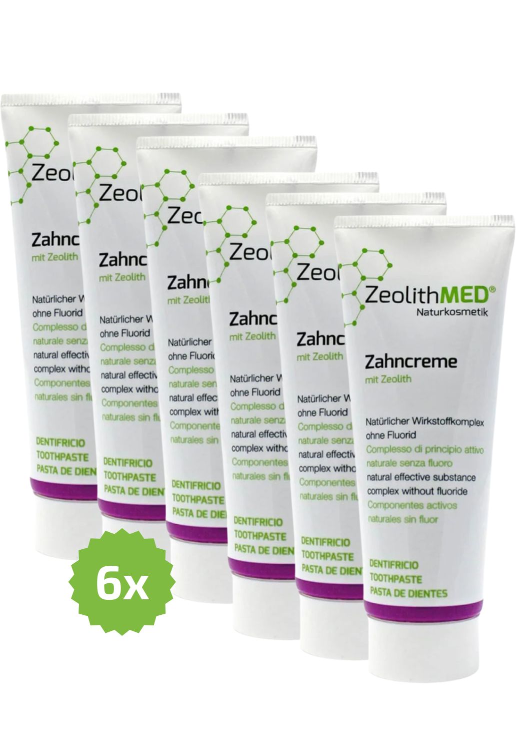 6x ZeolithMED Zahncreme 75ml im Sparpack, Zahnpasta ohne Fluorid
