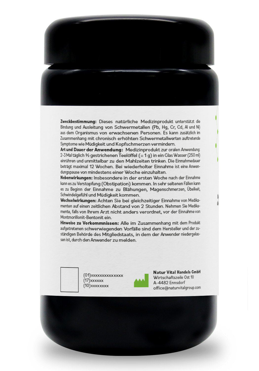 BentonitMED detox polvo 200g en vidrio de Miron violeta, producto sanitario con certificado CE