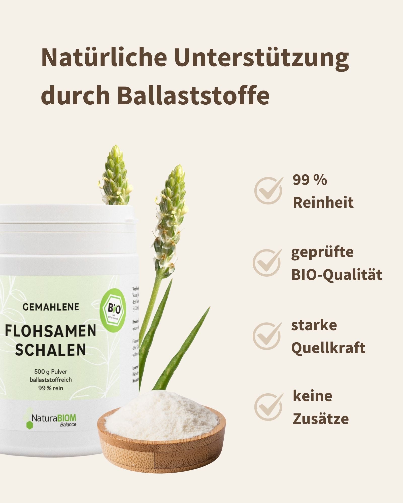 BIO-Flohsamenschalen gemahlen 500g Pulver (Psyllium) DE-ÖKO-070, zur inneren Anwendung