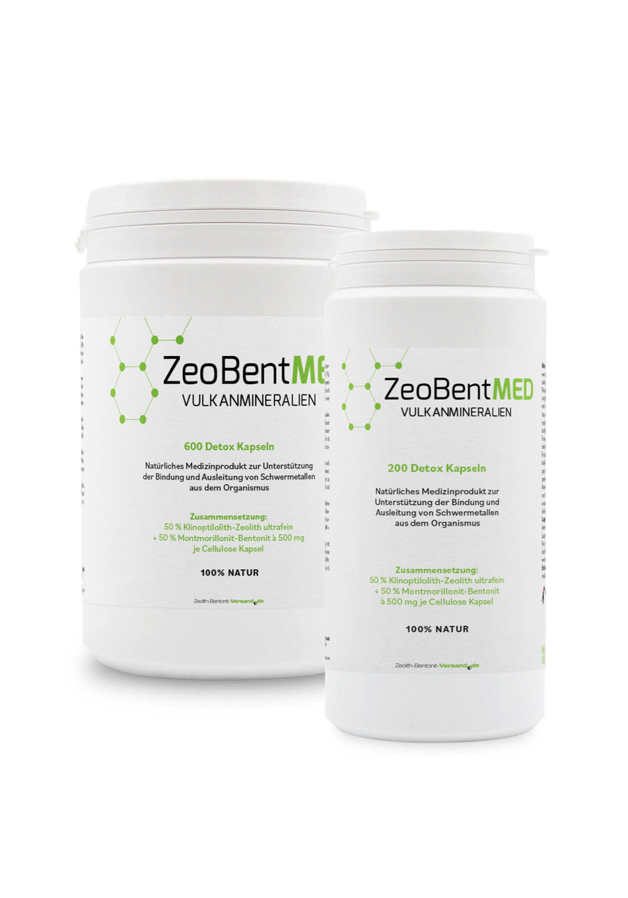 ZeoBentMED 200 + 600 cápsulas detox en envase económico, producto sanitario con certificado CE