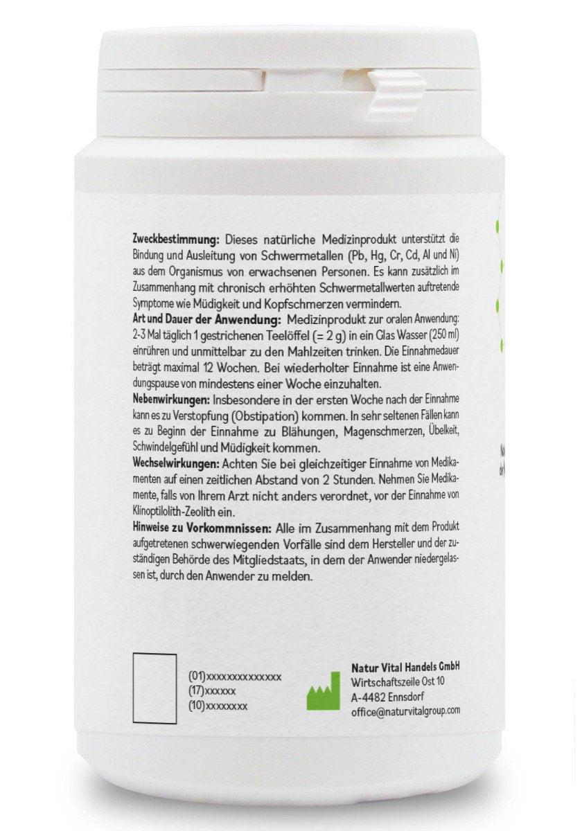 ZeolithMED detox en polvo 200g, producto sanitario con certificado CE