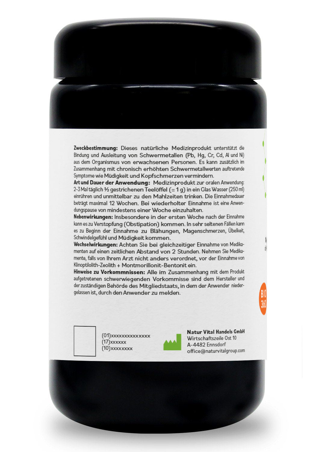 ZeoBentMED Detox-Pulver ultrafein 200g im Miron Violettglas, Bio360, Medizinprodukt mit CE-Zertifikat