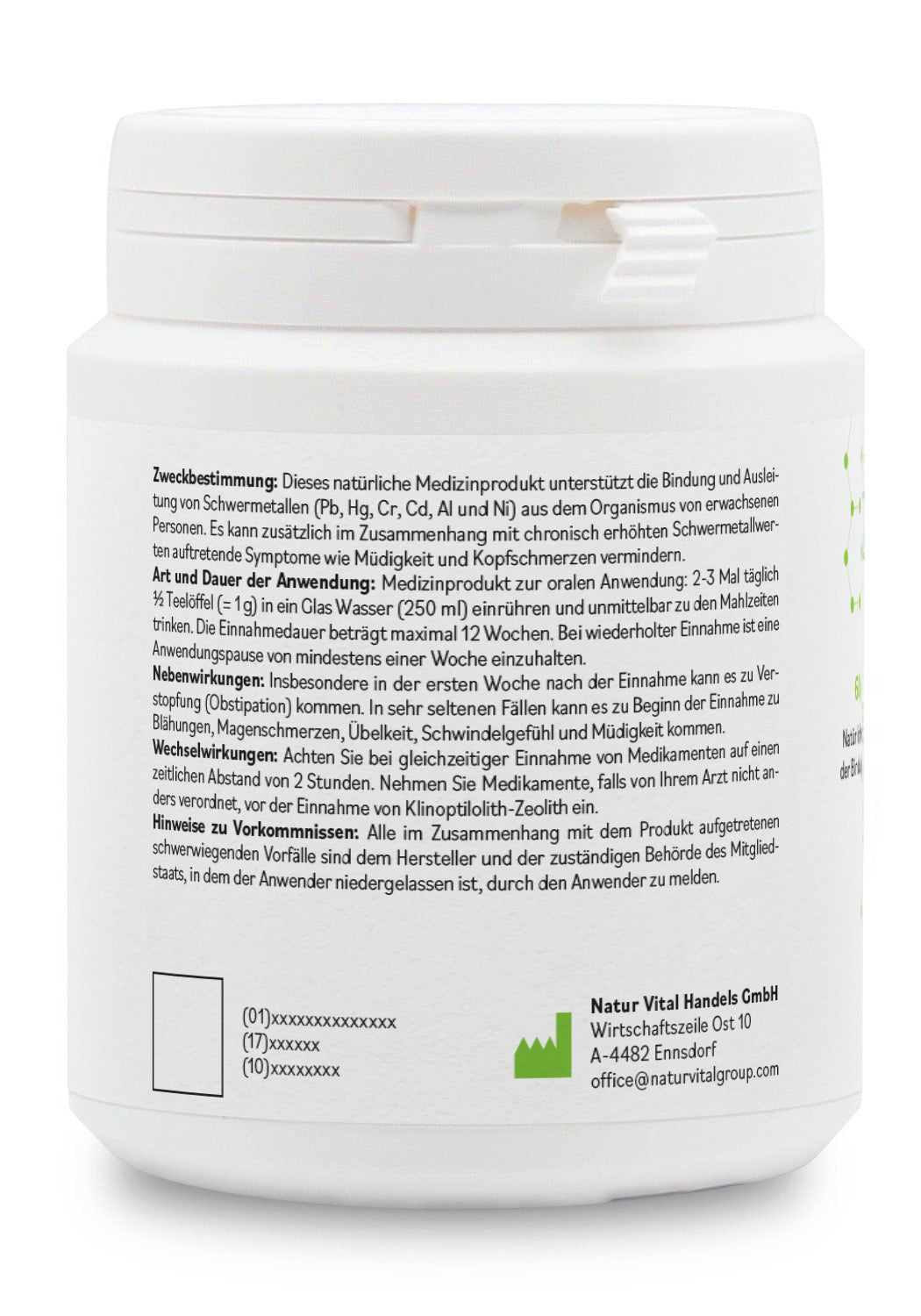 ZeolithMED polvo detox ultrafino 60g, producto sanitario con certificado CE