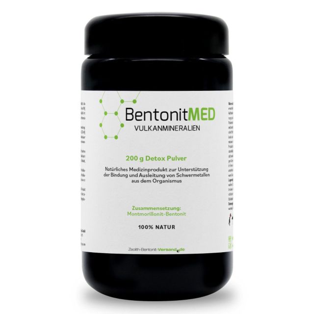 BentonitMED Detox-Pulver 200g im Miron Violettglas, Medizinprodukt mit CE-Zertifikat