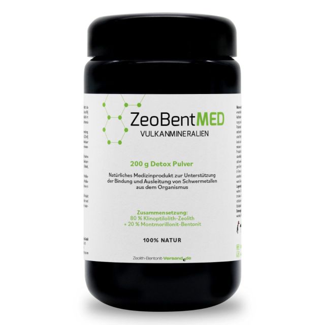 ZeoBentMED Detox-Pulver 200g im Miron Violettglas, Medizinprodukt mit CE-Zertifikat