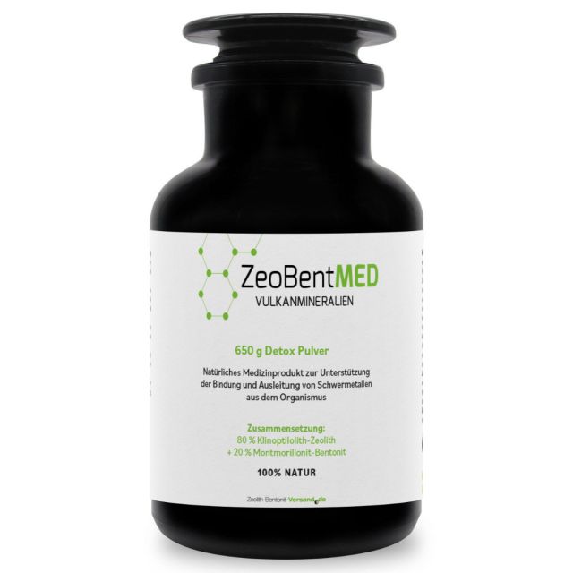 ZeoBentMED Detox-Pulver 650g im Miron Violettglas, Medizinprodukt mit CE-Zertifikat